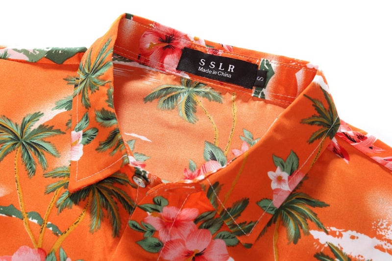 SSLR Mens Hawaiian Shirt Flamingos Casual Short Sleeve Button Down Shirts Aloha Shirt (X-Large, Orange) - Image 3